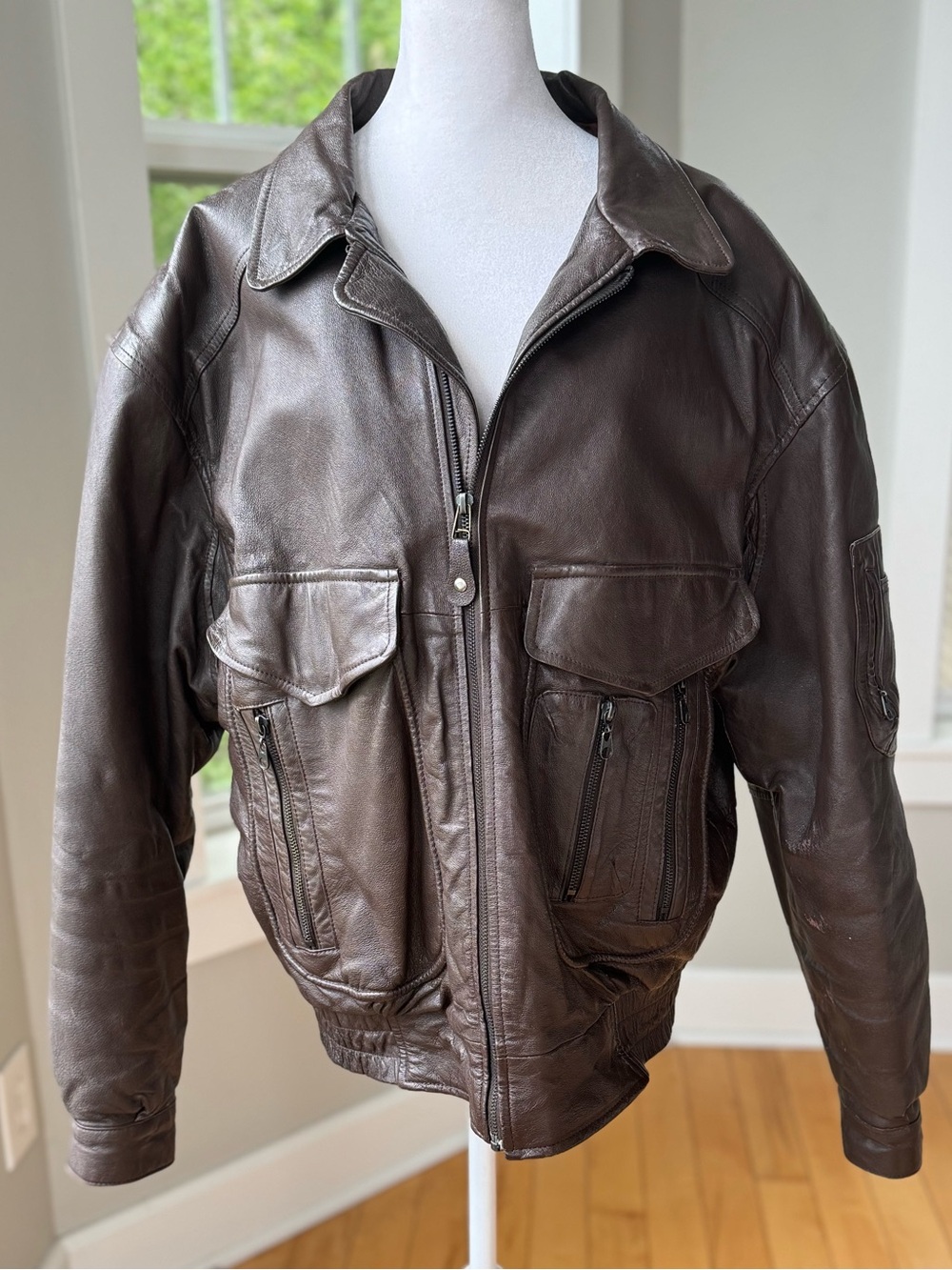 Vintage 90’s Weekends Men's Dark Brown Genuine Leather Bomber Jacket Size Large